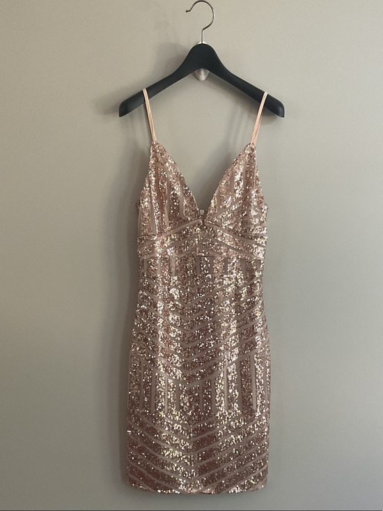 Tiger Mist Dresses & Skirts - Tigermist Rose Gold Sequin Geometric Mini Dress | Sparkly Party Cocktail Dress